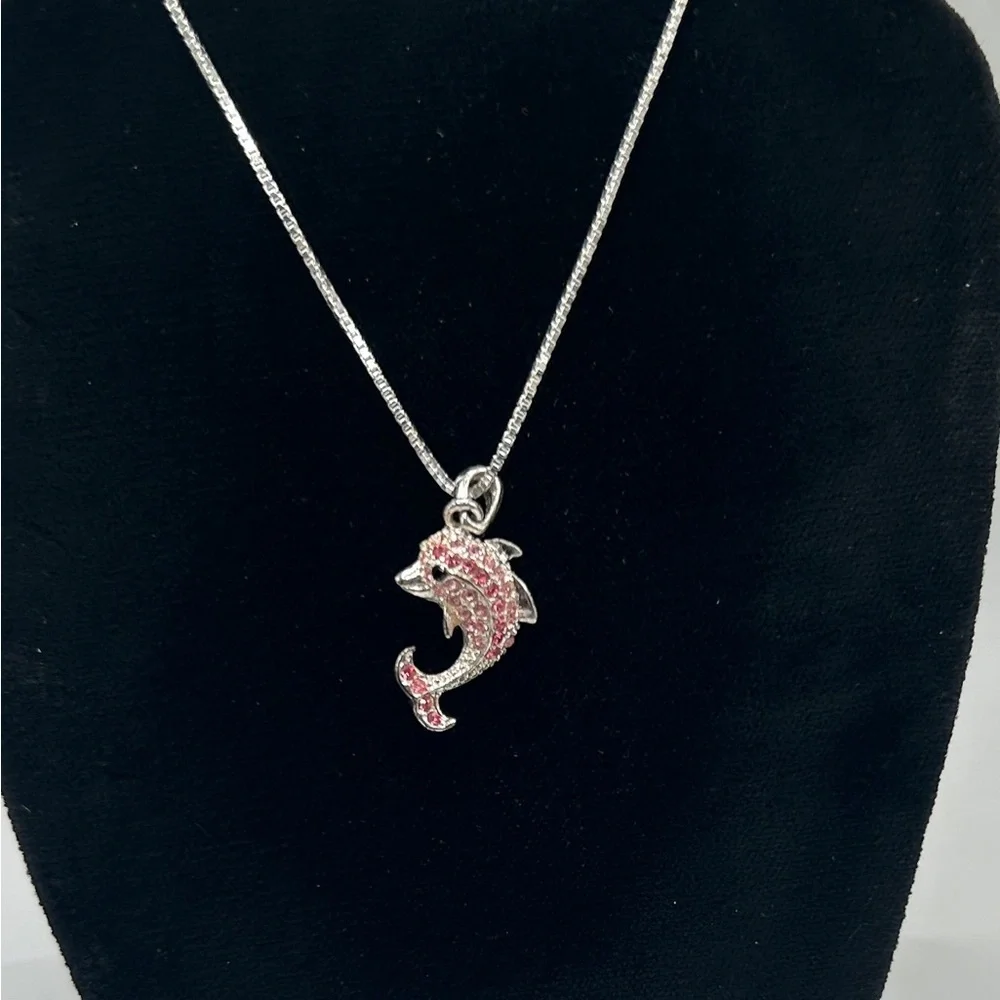 Elegant Silver Pink Black Crystal Dolphin Pendant Only​​